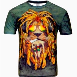 Graphics Jamaican Lion W/ Dreadlocks Streetwear Graffiti Print T-shirt 💯 Cotton